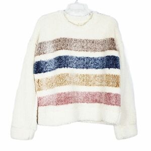 HARPER fuzzy striped pullover sweatshirt